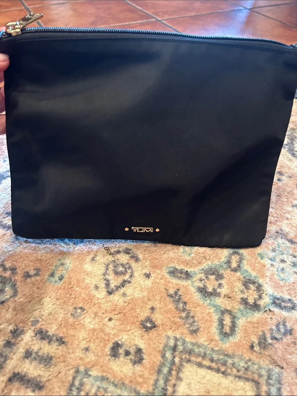 Tumi Black Soft Nylon Pouch with Gold Logo